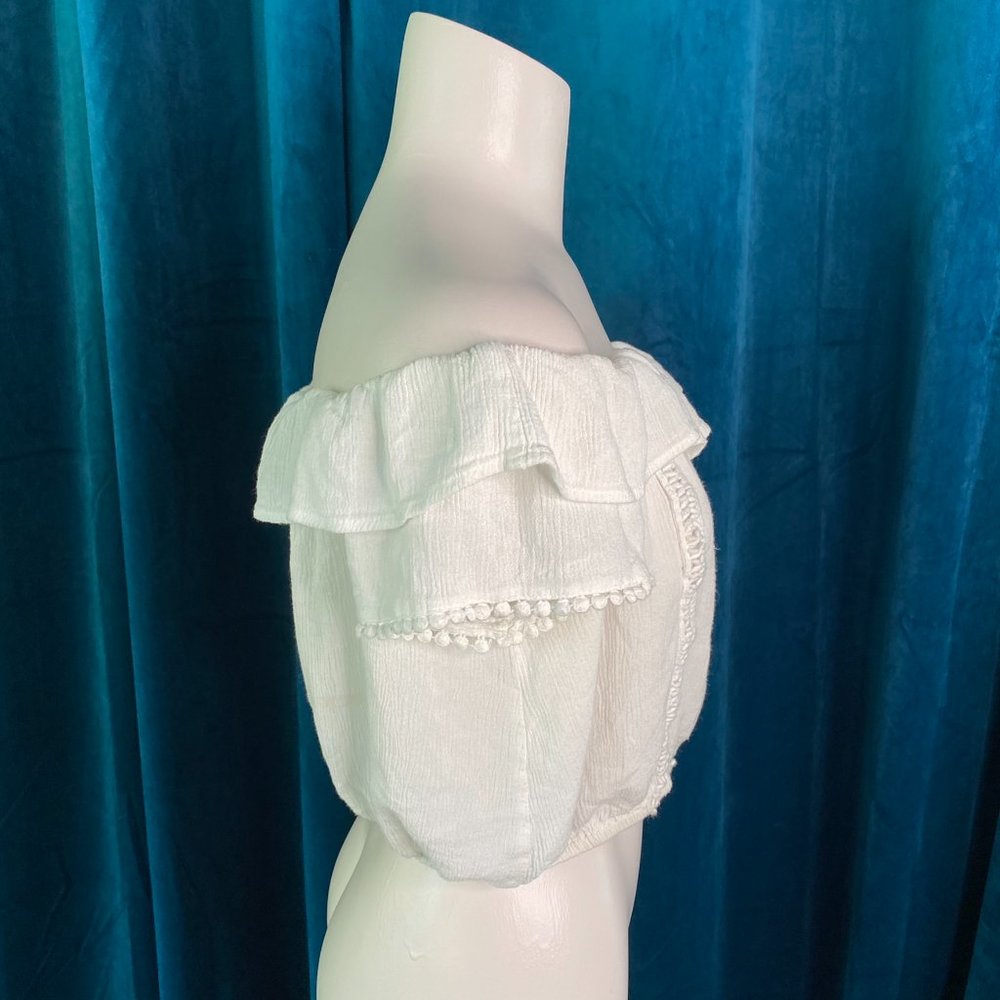 Altar'd State Cream Ruffle Button Crop Top - Picture 3 of 9